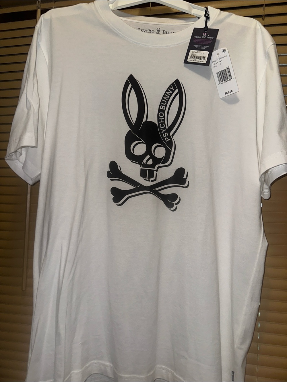 Psycho Bunny White Tee with Black Skull Bunny Graphic